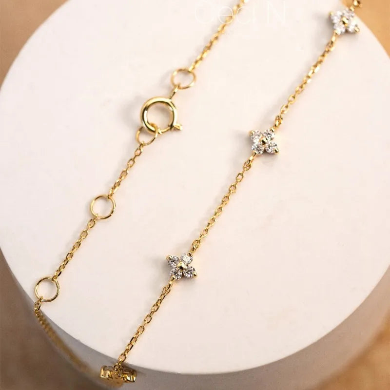 Sterling Silver 18k Gold Plated Zircon Flower Bracelet for Women Jewelry Gift