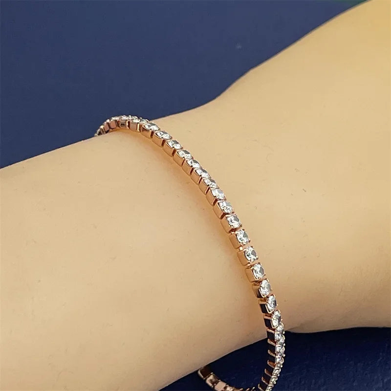Rose Gold Silver Jewelry Tennis Bracelet 2mm Zirconia Anniversary Gift - Sterling Silver