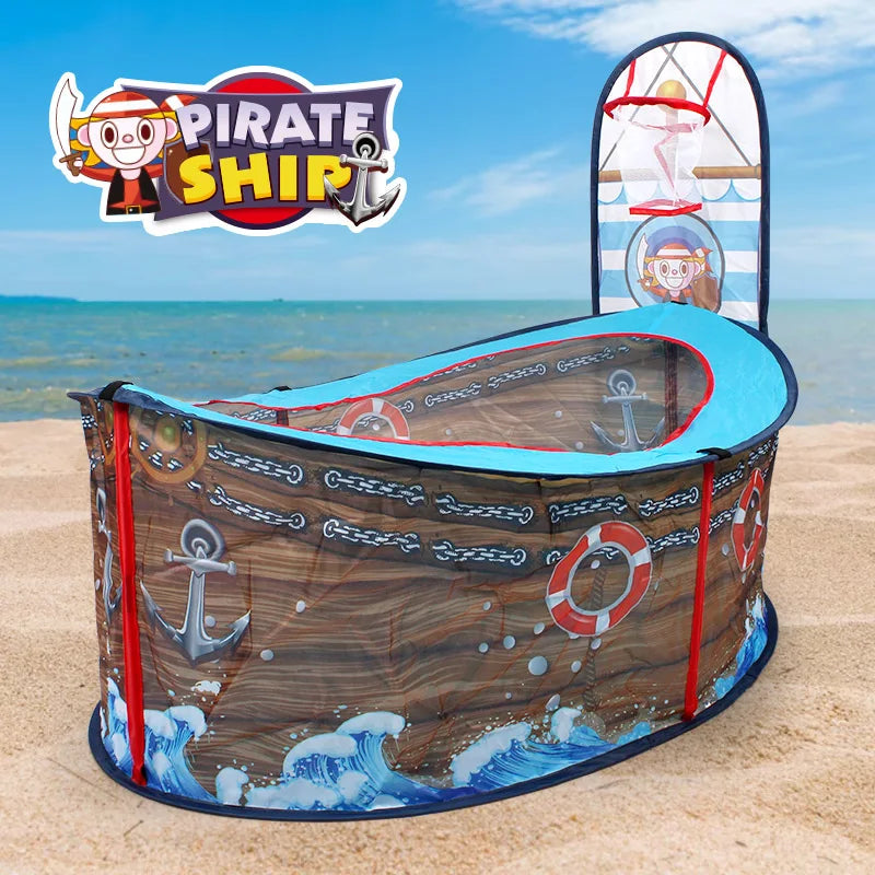 Children's Pirate Ship Play Tent - Colorful Foldable Outdoor Toy Castle