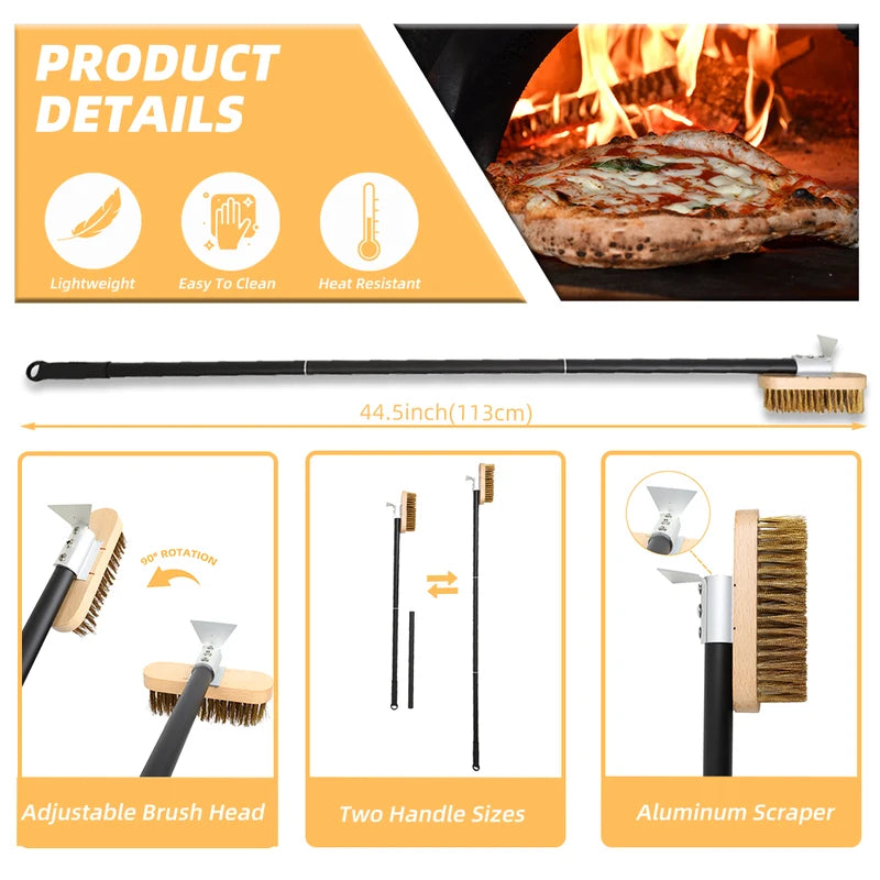 Pizza Oven Brush Copper Bristle Grill Cleaning Tool Long Handle Kitchen Brush