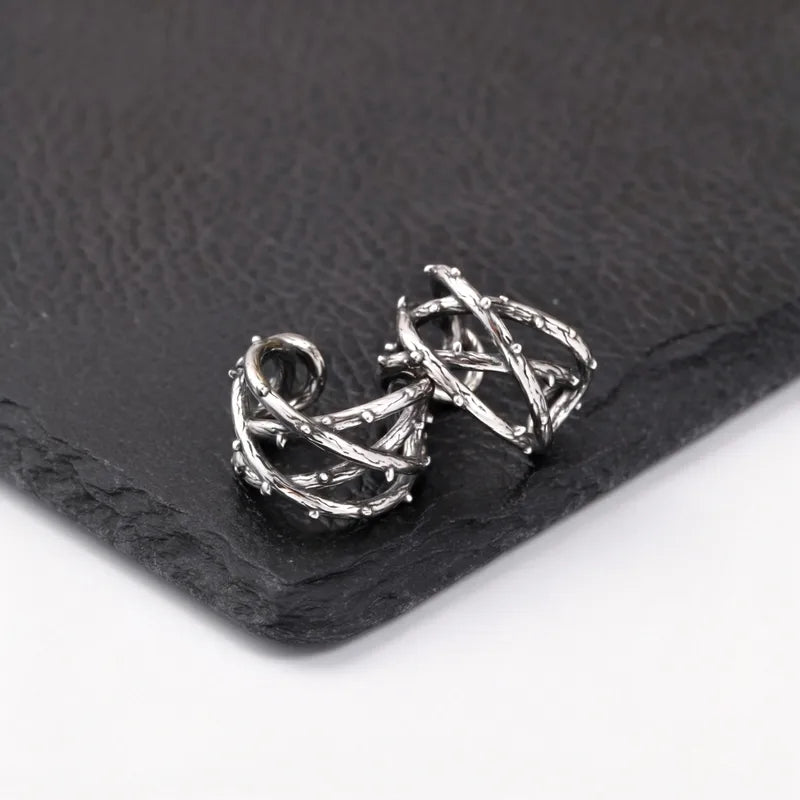 Vintage Punk Viking Clip Earrings for Men Boys - Hypoallergenic Stainless Steel No Piercing Ear Cuffs - Gift for Dad & Him