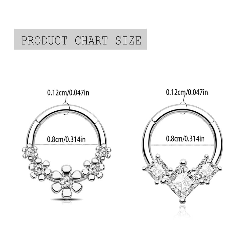 Cubic Zirconia Flower Nose Ring - Hinged Segment Septum Clicker Jewelry