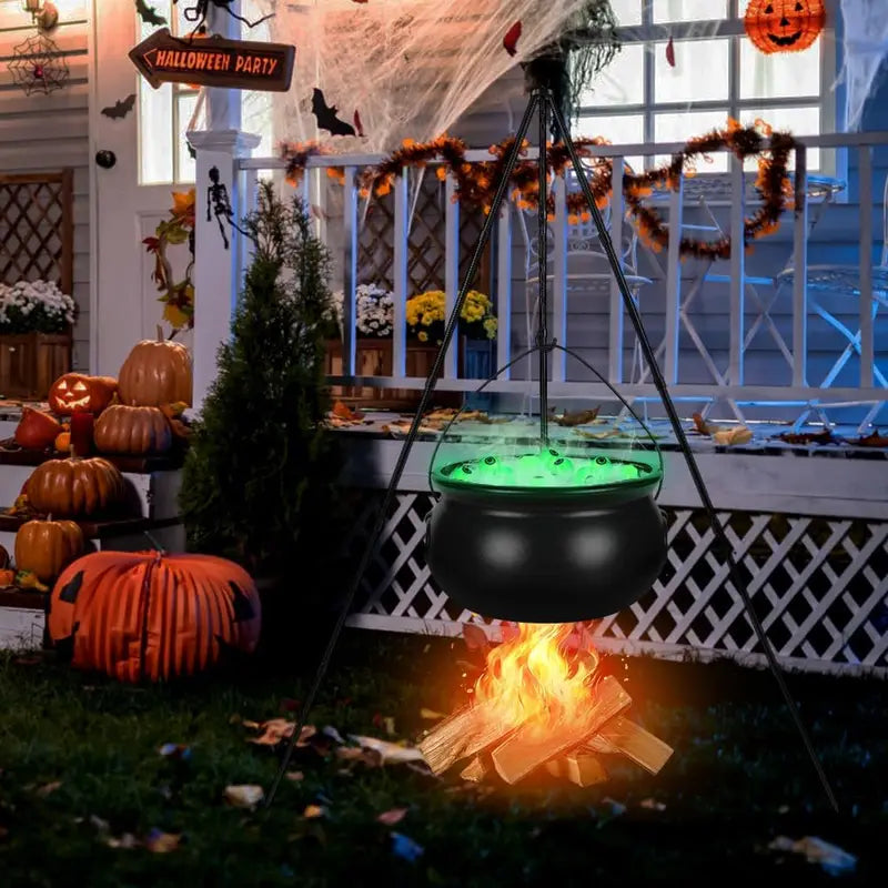 Halloween Witches Cauldron with Tripod, Green Eyeballs, Skeleton & Lights - Outdoor Yard Decor