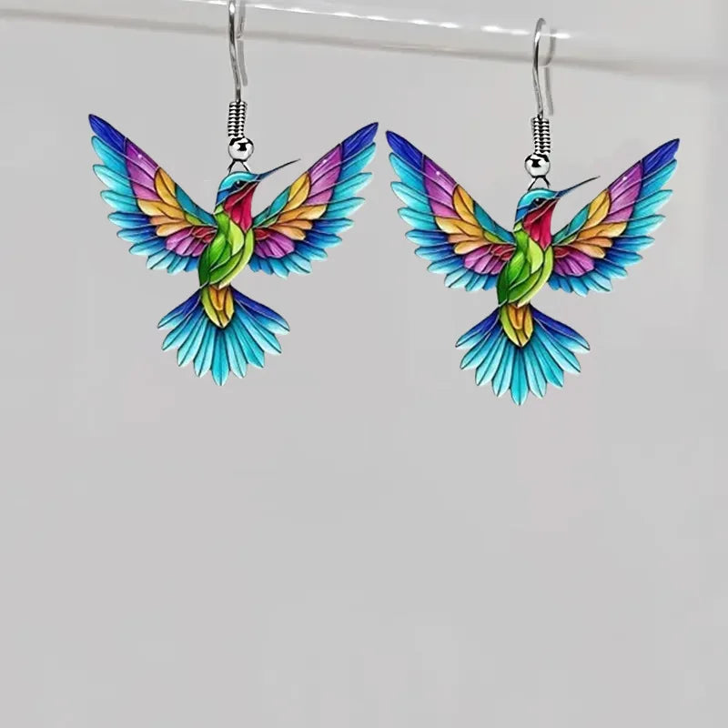 Colorful Acrylic Hummingbird Earrings for Women Retro Bird Drop Jewelry Gift