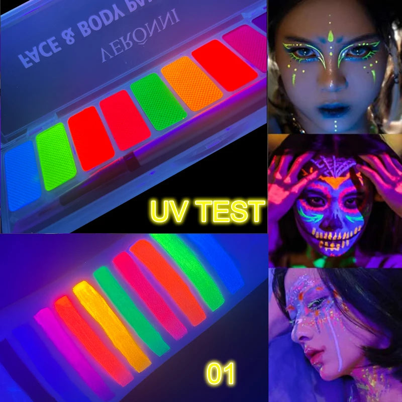 Neon Oil Face & Body Paint Set - Fluorescent UV Glow Makeup for Halloween & Parties