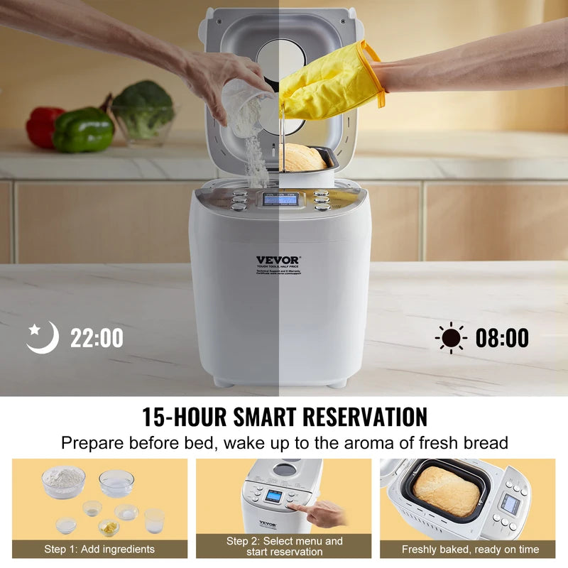 15-in-1 Bread Maker with Ceramic Inner Pot, Gluten-Free Setting, 3 Capacity Options