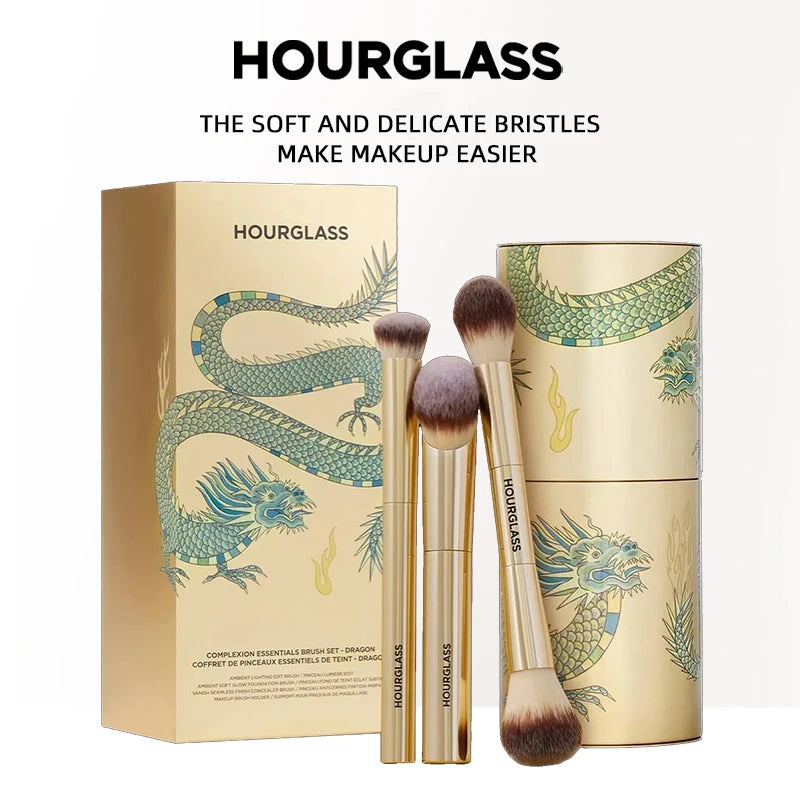 3-Piece Foundation and Makeup Brush Set with Cartridge - Loose Powder & Concealer Tools