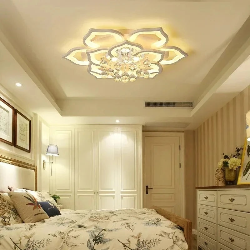 Modern Crystal Petal Ceiling Lamp - Dimmable LED Lighting for Living Room & Bedroom
