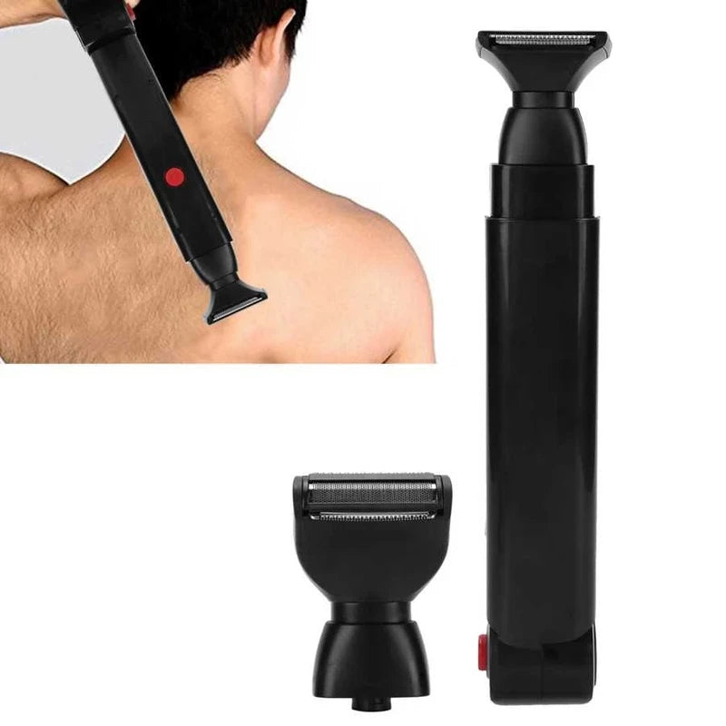 Men's Electric Back Hair Shaver 2-in-1 Facial Trimmer & Body Groomer Rechargeable Foldable Handle