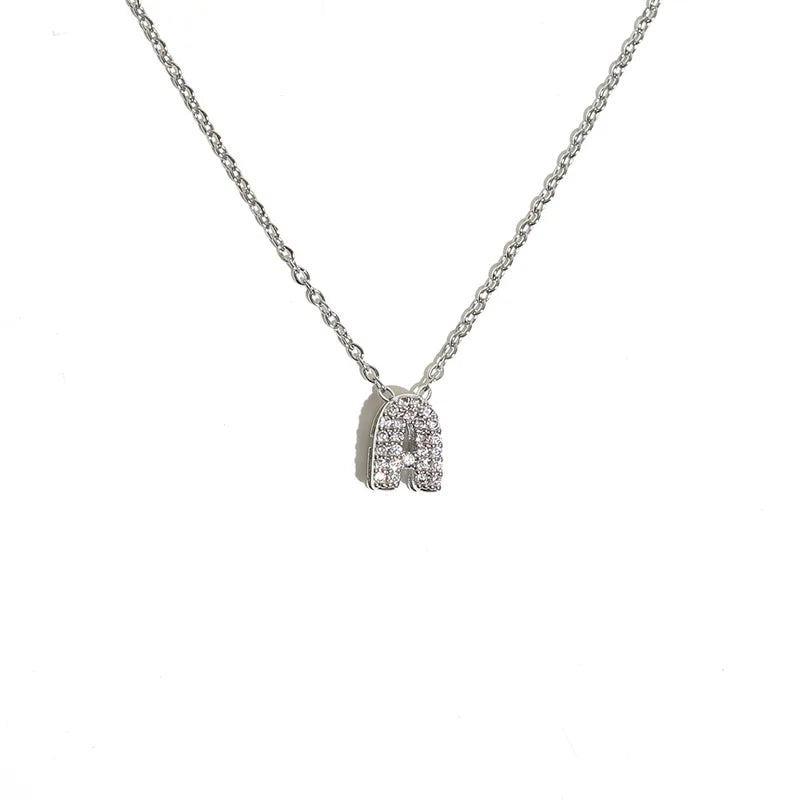 Silver Bubble Letter Necklace for Women Initials Stainless Steel Chain Birthday Gift