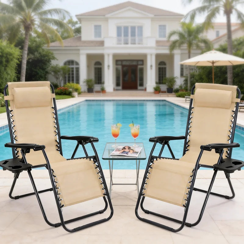 Zero Gravity Recliner Chairs Set of 2 with Cup Holders Outdoor Folding Lounge Chairs