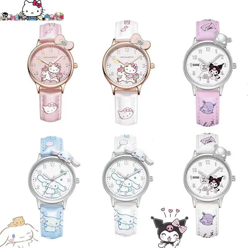 Kids Quartz Wrist Watch with Hello Kitty and Kuromi Characters - Casual Jewelry for Children
