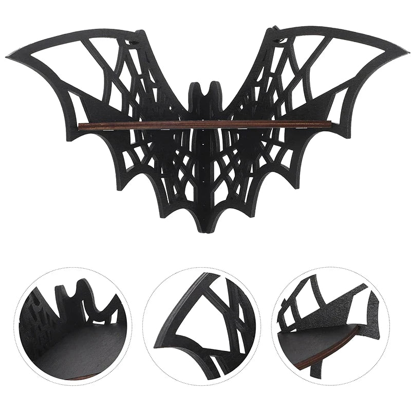 Bat Shaped Floating Corner Shelf - Wooden Gothic Wall Display Shelf for Home Decor