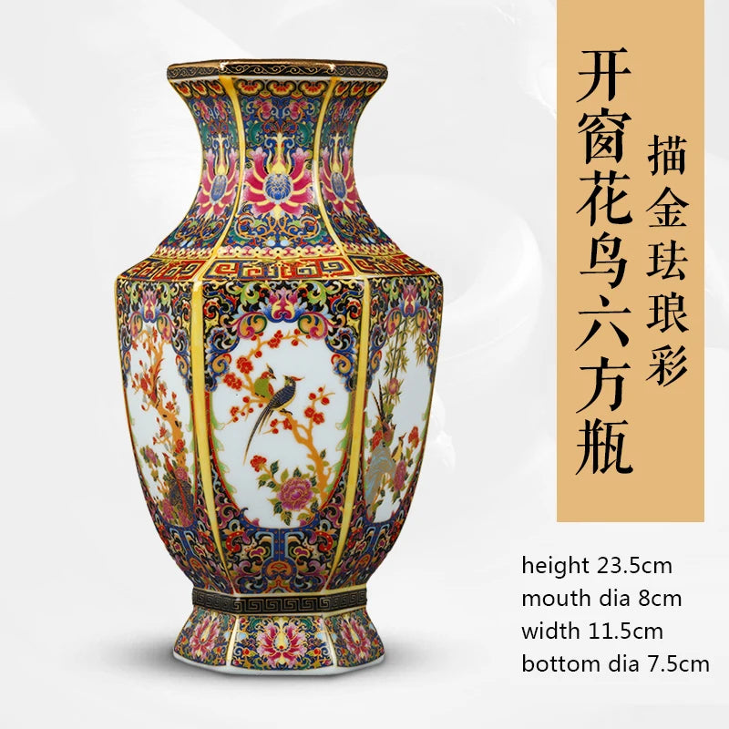 Ceramic Enamel Vase for Home Decor - Antique Chinese Living Room Ornaments