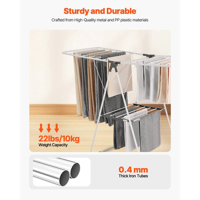 Foldable Clothes Drying Rack with Sock Clips, Adjustable Height Indoor Outdoor Laundry Dryer