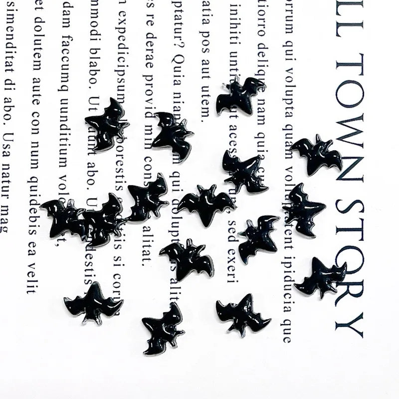 Halloween Nail Charms 50pcs Resin Nail Art Decorations Black Bat for Manicure DIY