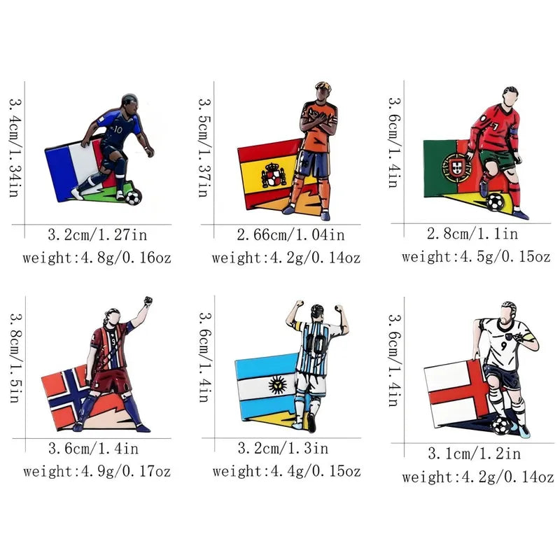 Football Enamel Brooch Soccer Player Lapel Pins Gift for Fans Boys Men