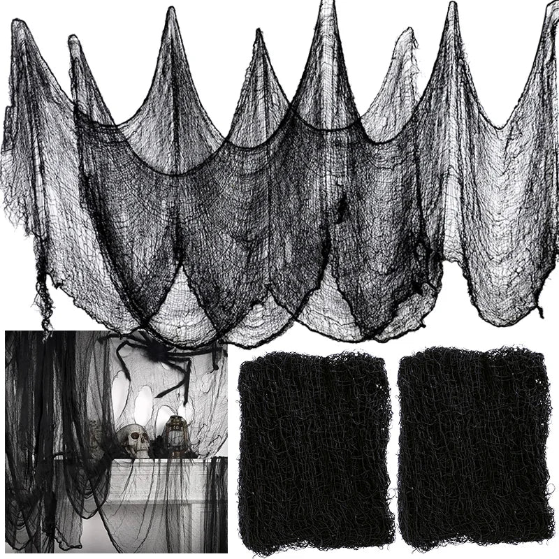 Halloween Spider Web Decorations - Black Gauze for Haunted House & Party Scenes