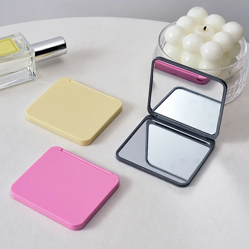 2-Face Portable Makeup Mirror Double-Sided Compact Hand Mirror for Girls