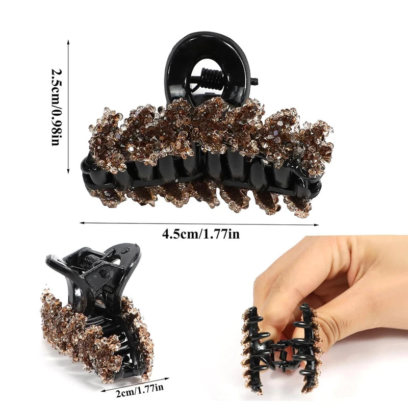 Rhinestone Leaf-Shaped Hair Claw Clamp for Strong Hold Buns - Multiple Colors