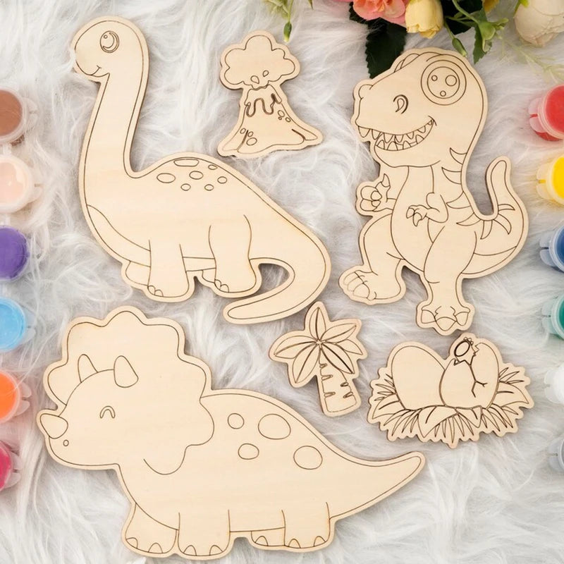 12pcs Wooden Dinosaur Craft Set for Birthday Party Decorations and DIY Gifts