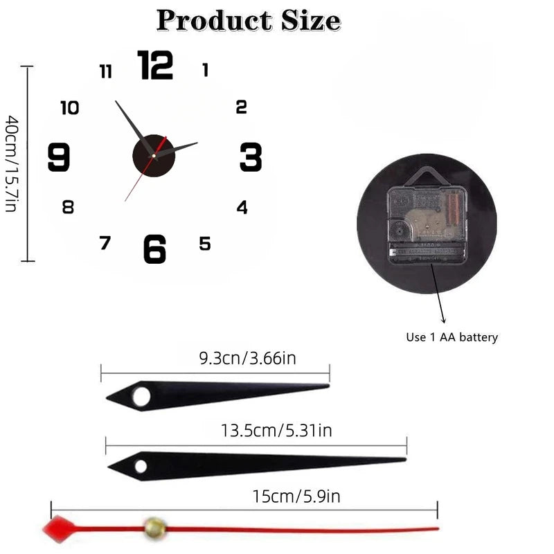 Large Modern Wall Clock - DIY Frameless Acrylic Mirror Decor for Living Room