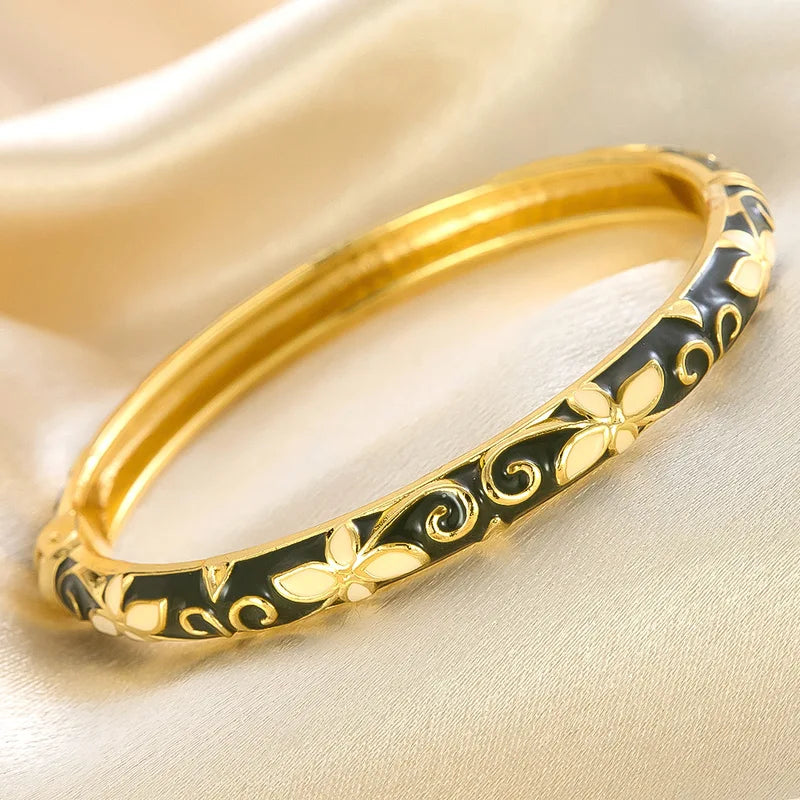 Colorful Enamel Flower Bangles for Women - Bohemian Style Minimalist Jewelry Gift