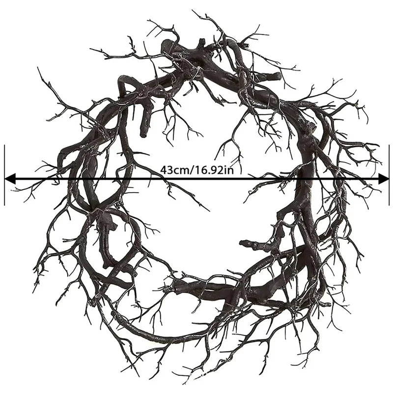 Halloween Black Branch Wreath with LED Lights 42cm Door Decoration - DIY Spirit