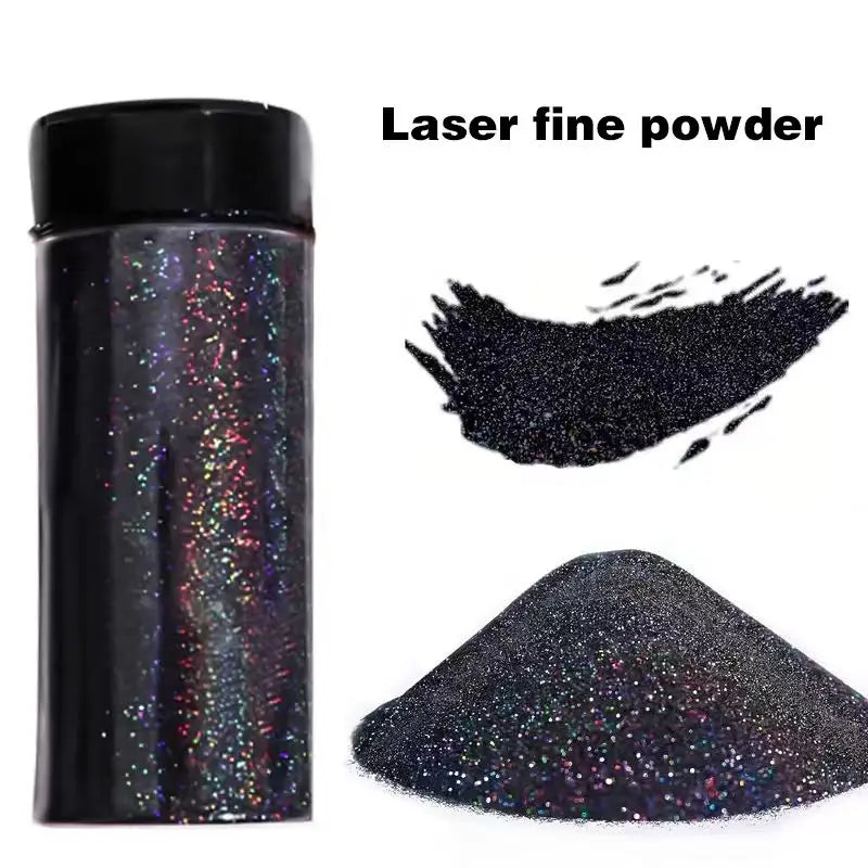 Holographic Black Glitter Powder for Nail Art, Rainbow Bright, Portable