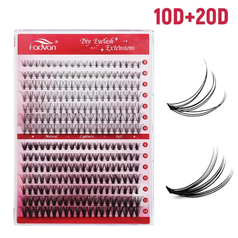 False Eyelashes 14 Rows Individual Cluster C D Curl Lengthening DIY Makeup