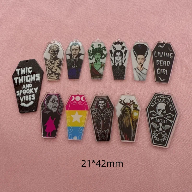 12pcs Acrylic Halloween Coffin Pendant Jewelry Making Set for Earrings, Necklaces, Keychains