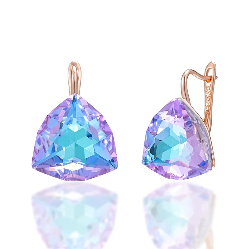 Colorful Stone Women's Drop Earrings in Rose Gold - Geometric Zircon Jewelry