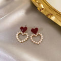 Pink Heart Shape Bowknot Stud Earrings with CZ Zircon for Women