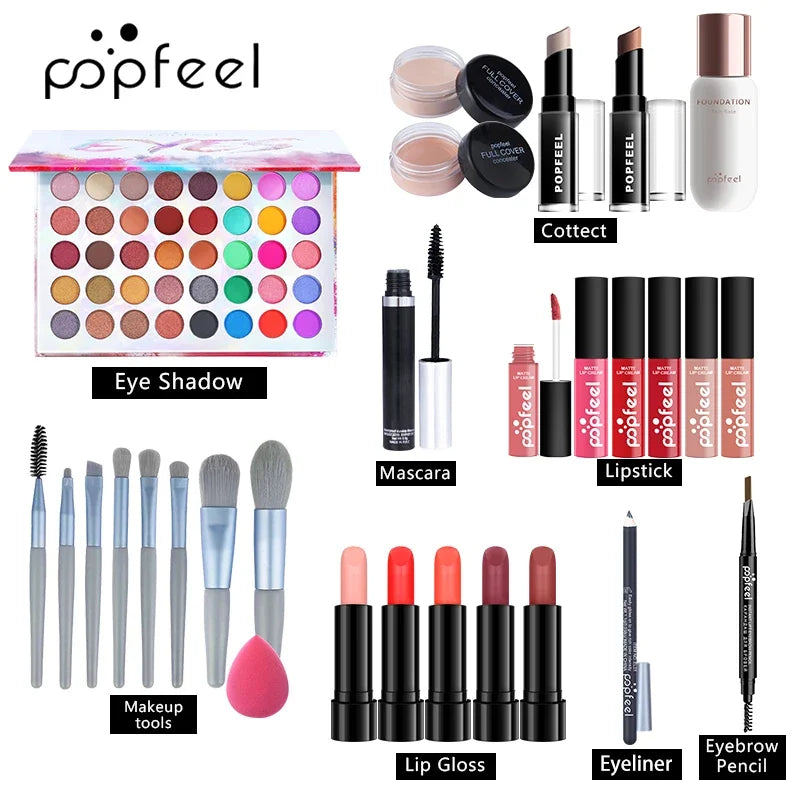 All-in-One Makeup Kit with 29 Pieces - Eyeshadow, Foundation, Lipgloss & Brushes
