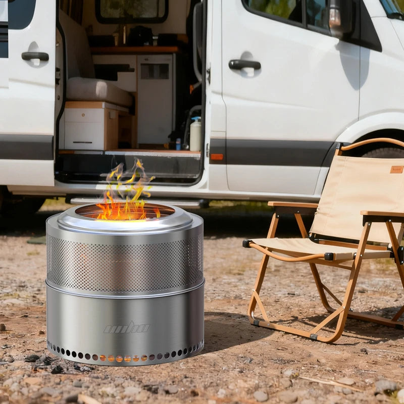 19-Inch Smokeless Fire Pit with Carry Bag - Portable Stainless Steel Camping Stove