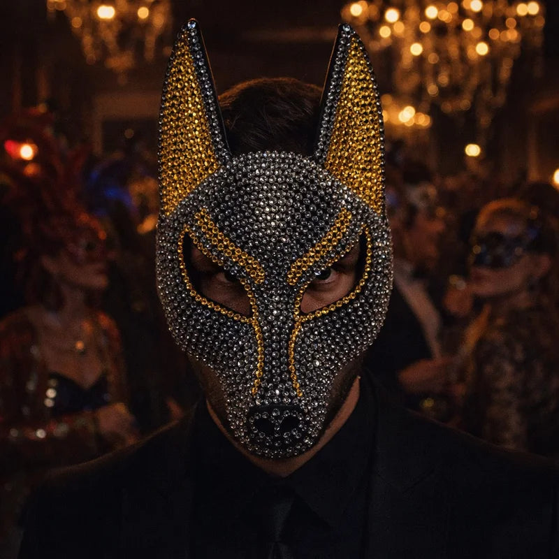 Luxury Rhinestone Wolf Mask - Shiny Half Face Costume Mask for Masquerade Halloween Party