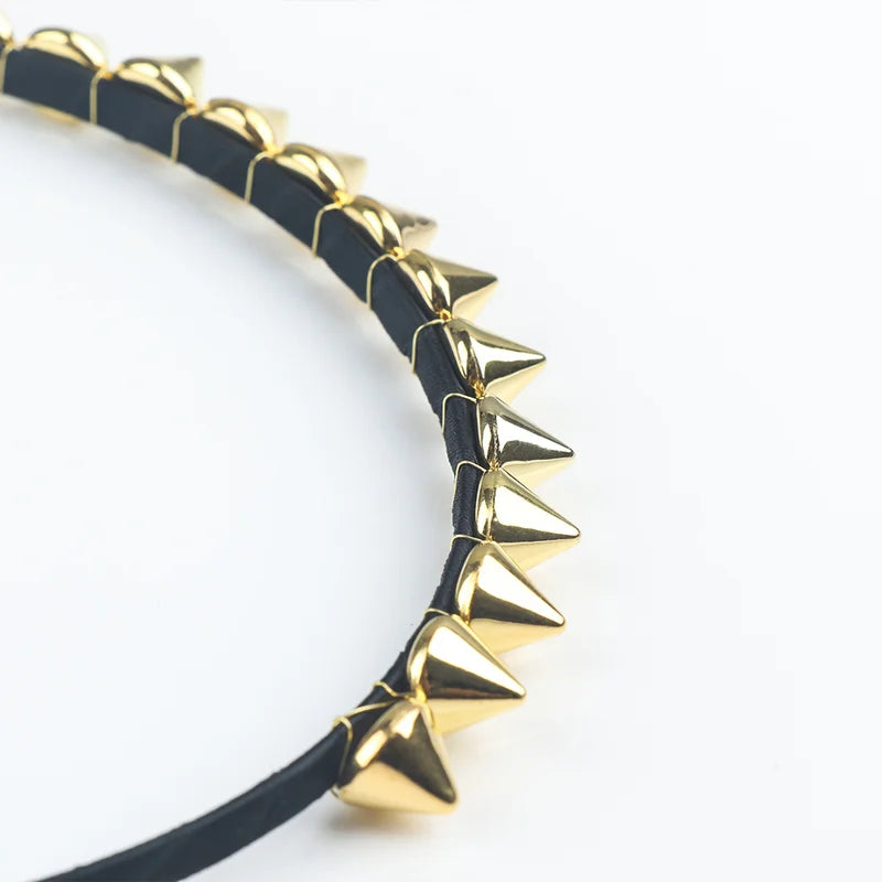 Fashion Punk Metal Headband with Spike Rivets for Women Men Party Accessory