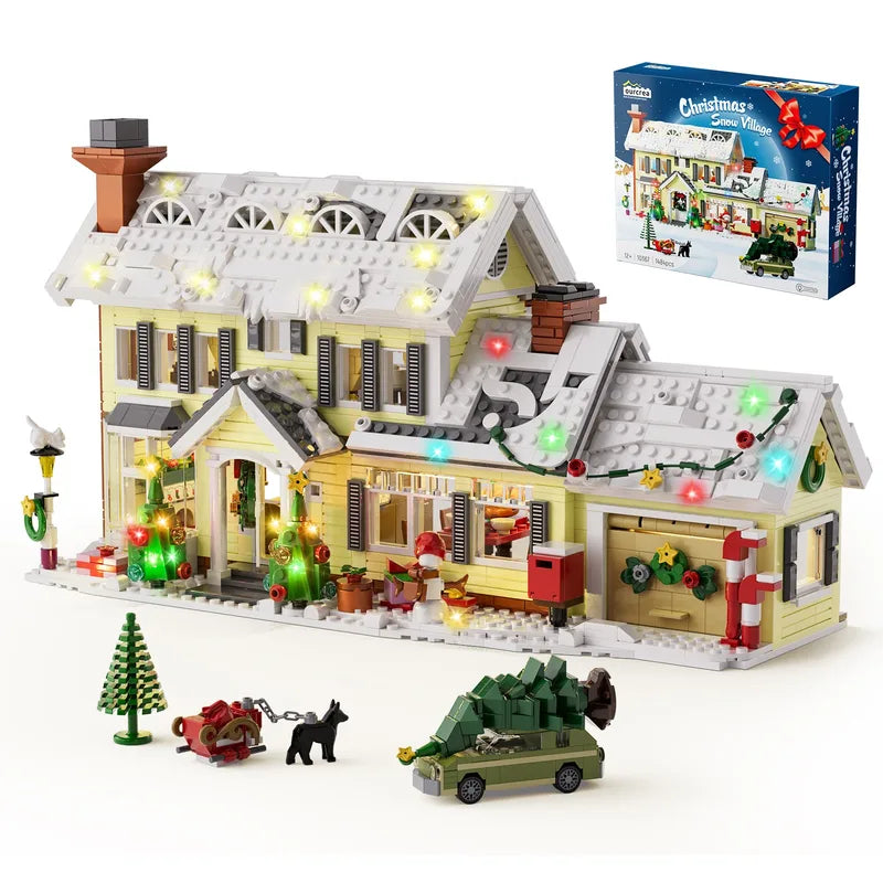 Christmas Village Building Set with Snow House and Car - 1484pcs Kids Holiday Toy