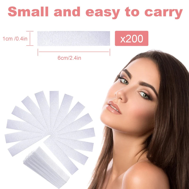 200 Pcs Painless Facial & Body Hair Removal Wax Strips - Nonwoven Epilator Set