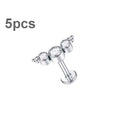 5-Piece Titanium CZ Ear Jewelry Set for Tragus Helix Daith Lip Lobe Ring Body Piercing