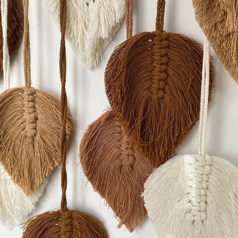 Handmade Woven Leaf Macrame Wall Hanging Bohemian Cotton Rope Decor for Bedroom & Living Room