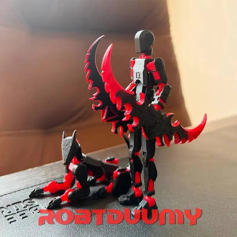 3D Printed Action Figure Set - Multi-Jointed Robot Toys, Black and Red