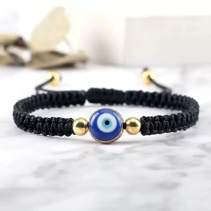 Men's Woven Fatima Hamsa Hand Bracelet with Evil Eye Charm - Unisex Spiritual Jewelry