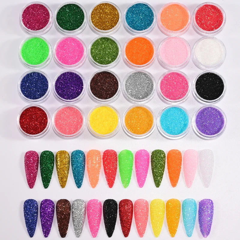 24pcs Nail Glitter Powder Set - Holographic Fine Sugar Chrome Pigment for Gel Polish & Manicure