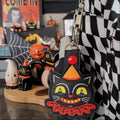 Vintage Halloween Black Cat Keychain - Embroidered Vinyl Cat Charm