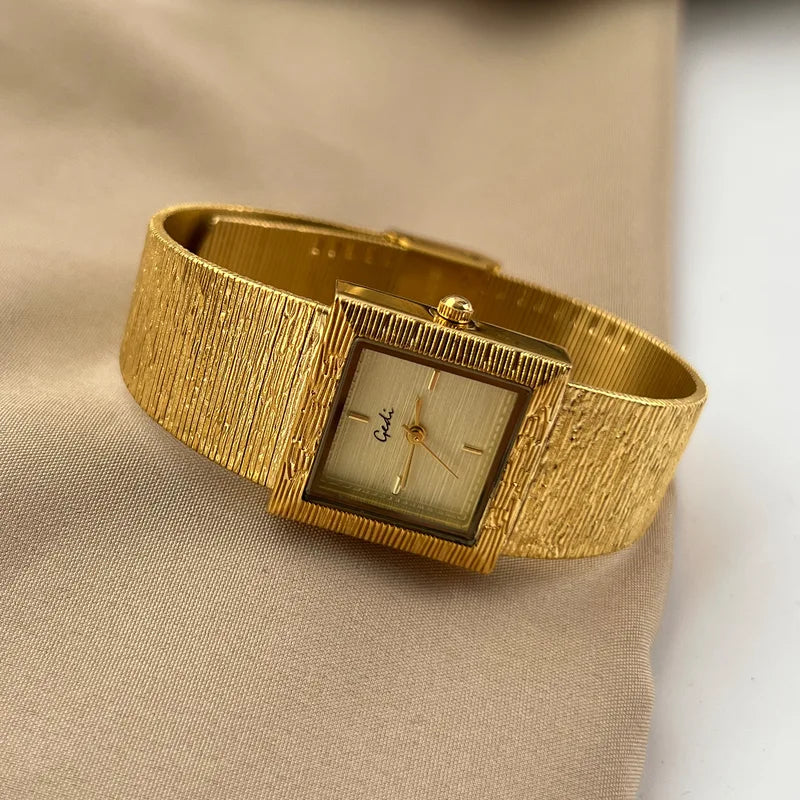 Luxury Women's Square Gold Watch - Retro Steel Strap, Quartz, Versatile Style