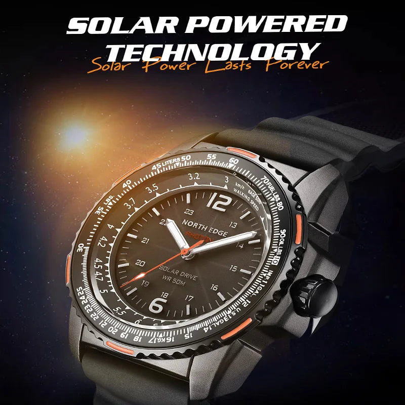 Men's Solar-Powered Digital Military Watch Waterproof 50M Sport Wristwatch