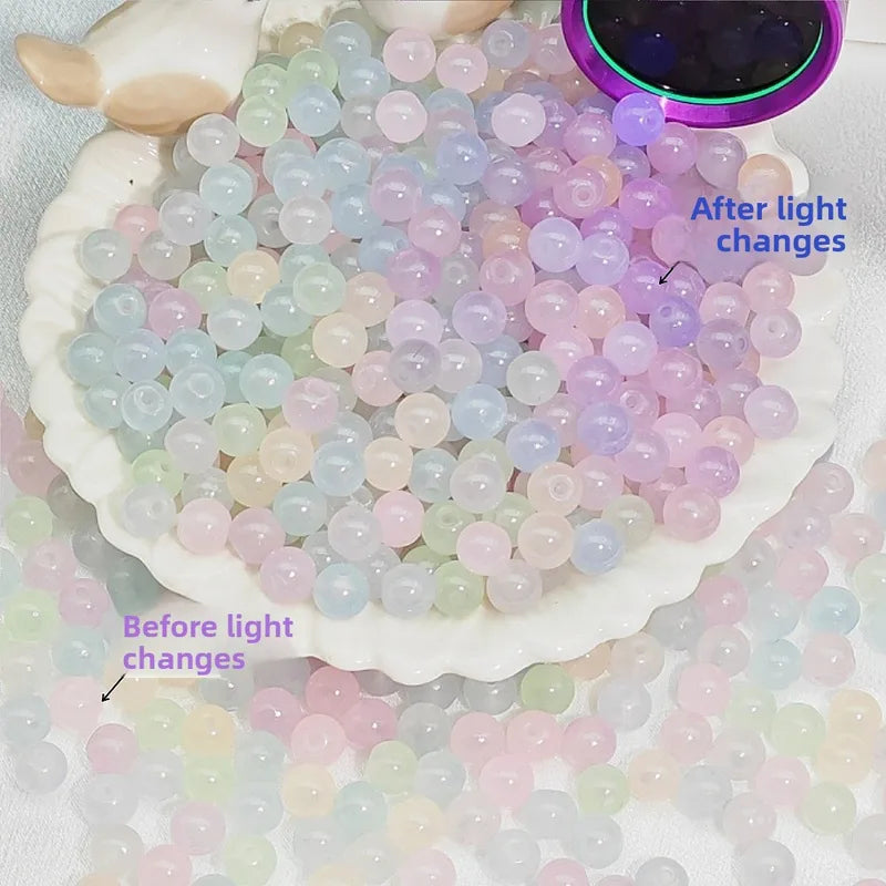 UV Color Changing Glass Beads for Jewelry Making - 50PCS Jade-Like Loops