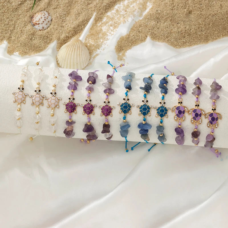 Bohemian Turtle Stone Bracelet Set for Summer Beach Vacation