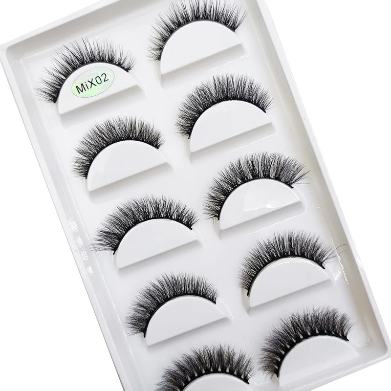 False Eyelashes 5 Pairs Natural 3D Mink Faux Cils Makeup Tools - Multiple Colors